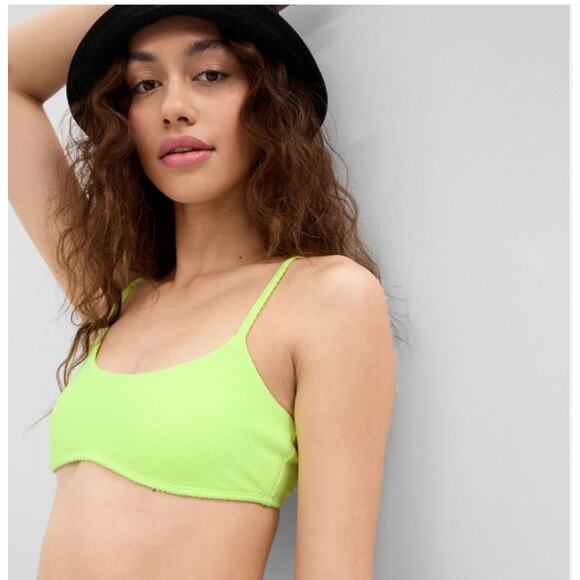 NWT GAP Highlighter Yellow Ribbed Swim Bikini Top Medium - Picture 1 of 8